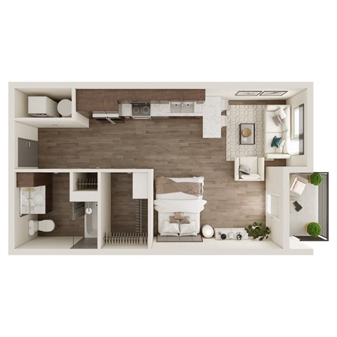 Studio Floor Plan - 498 SF Floor Plan at The Westline at Flanagan Lake in Omaha, NE